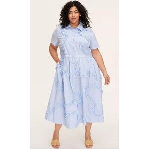 KATE SPADE NY Target Sz XL Blue Stripe Ribbon Short Sleeve Midi Shirtdress NWT